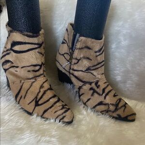 Faux Fur Tiger Print Ankle Boots